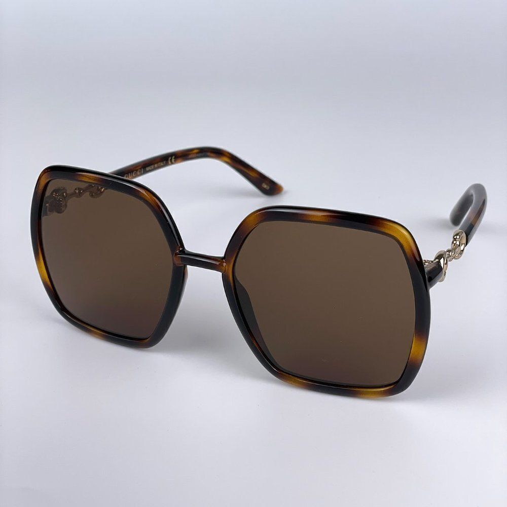SALE! NEW Gucci GG0890S 002 Women Dark Havana Brown Metal Sunglasses